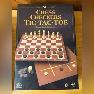 Chess Checkers Tic Tac Toe Game Set Cardinal Classics Double Sided Board